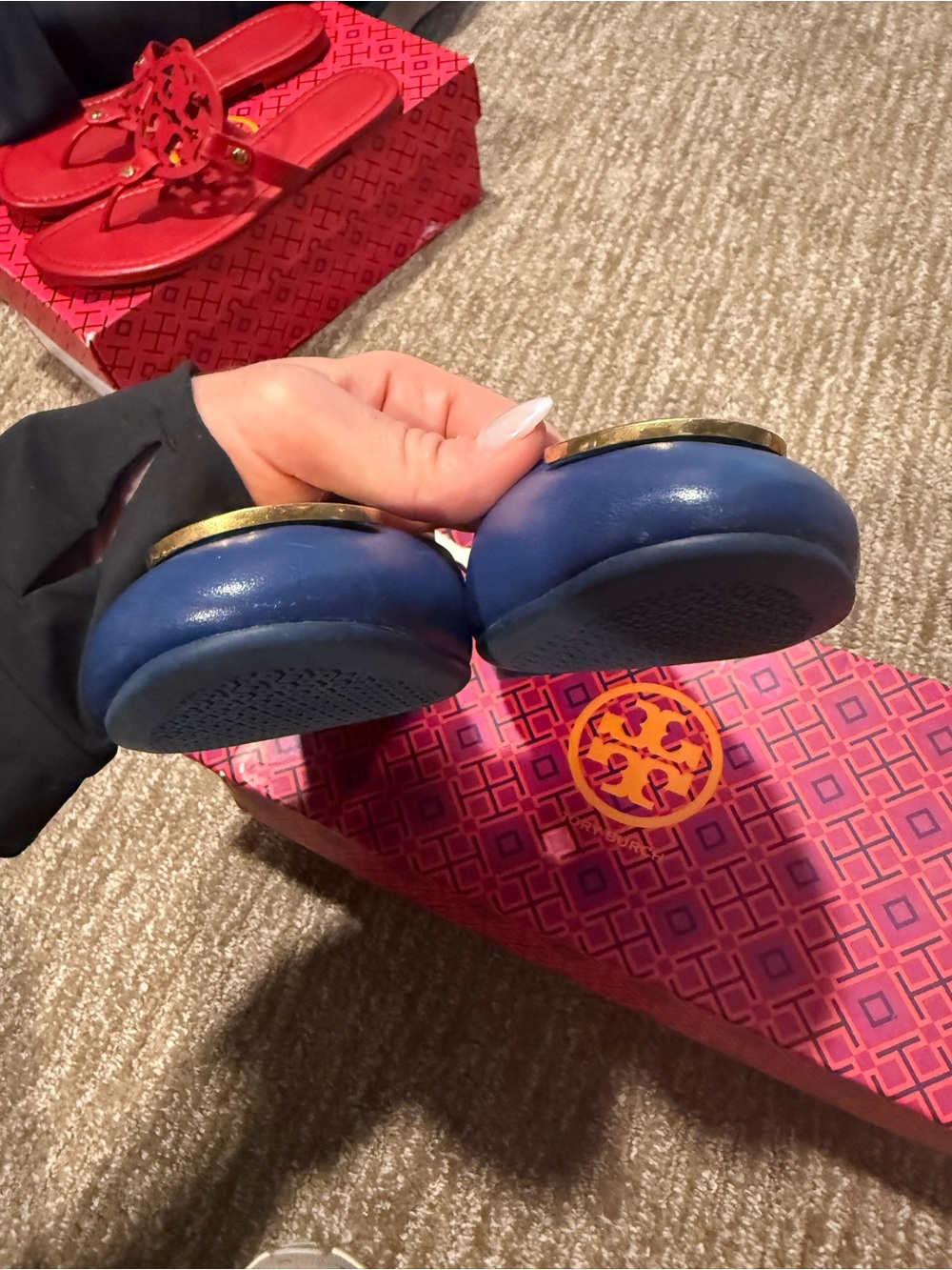 Tory Burch Women’s Blue Leather Logo Ballet Flats - Picture 6 of 6